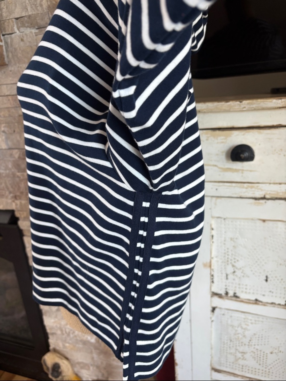 Evereve Mia blue and white stripe hoodie 3/4 sleeve slight crop drop shoulder - Picture 11 of 16